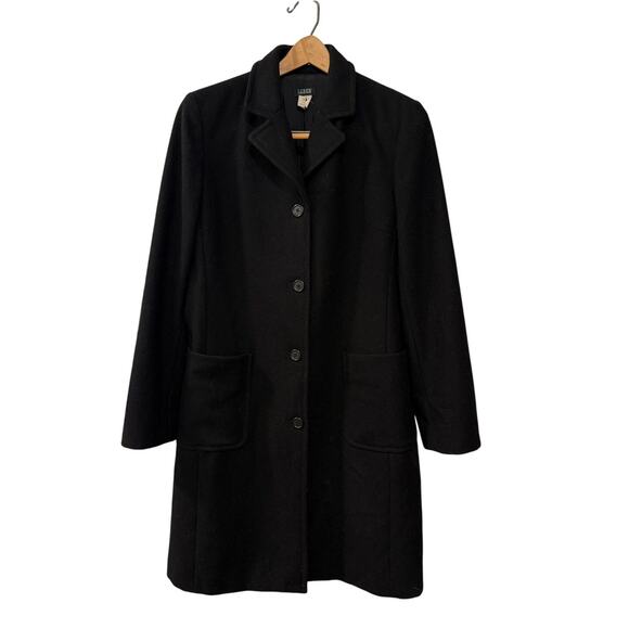 J Crew L 100% Wool Trench Coat $248 Patch Pockets Button Front Long Jacket Black - Picture 2 of 9